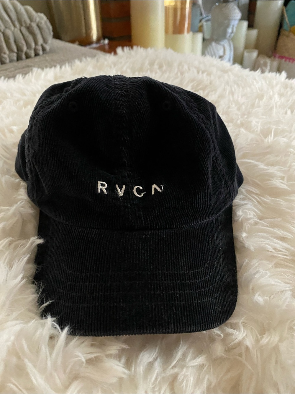 RVCA Black Corduroy Low-Profile Cap with White Logo